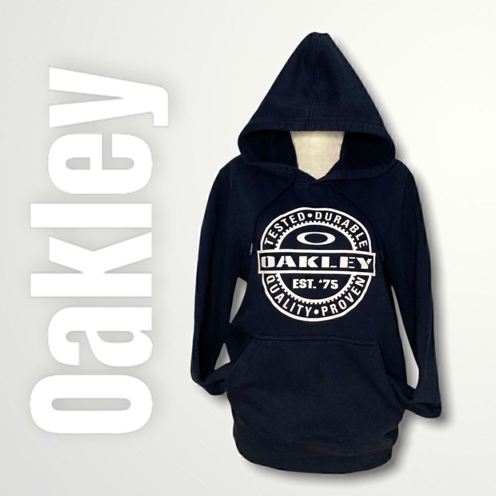 Oakley, Navy blue & White Graphic Drawstring Hoodie Small Unisex Outerwear Small